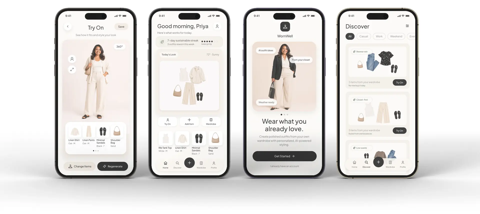 WornWell Closet App on four iPhone mockups