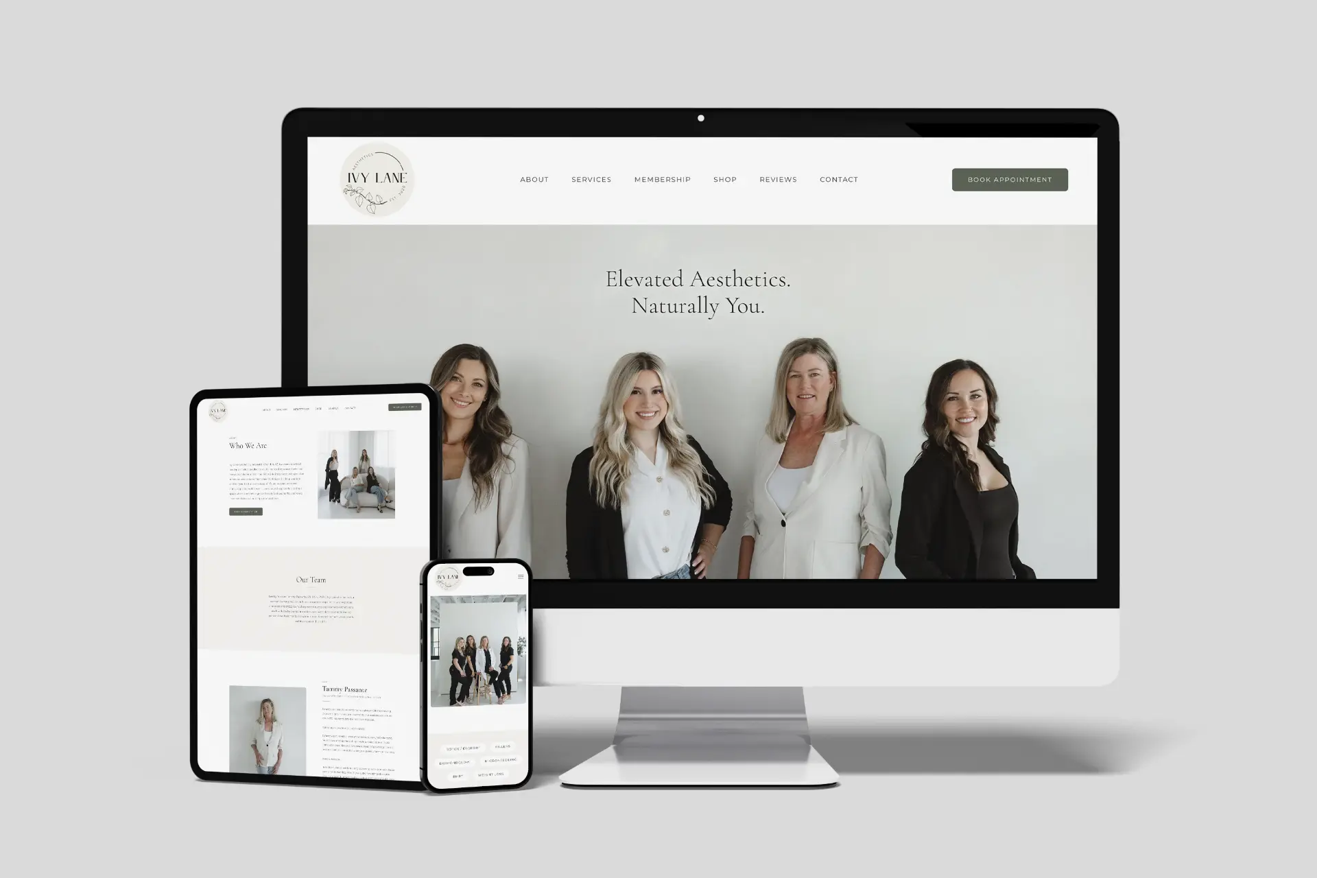 Ivy Lane Aesthetics website across multiple devices